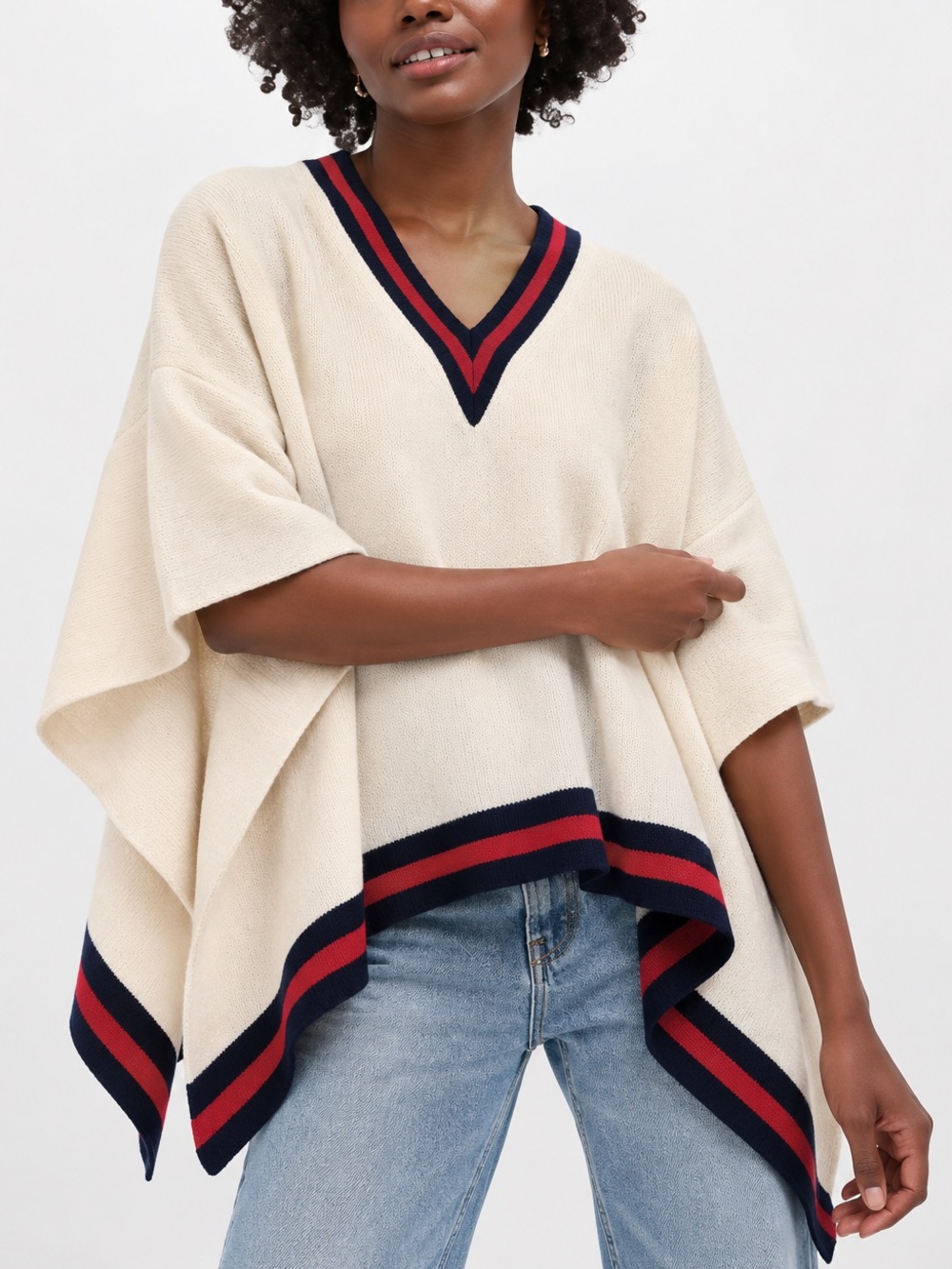 Tuckernuck Striped Trim Knit Sweater Poncho